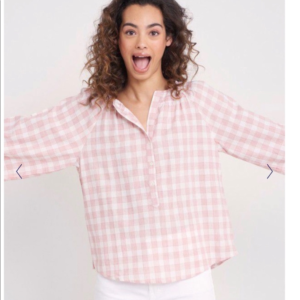 Roberta Roller Rabbit pink plaid peasant blouse M